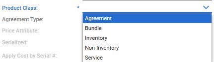Product Class dropdown options