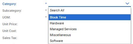 UOM dropdown options