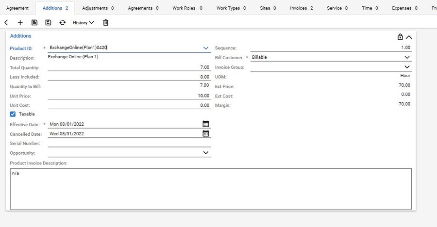 Addition detail form in ConnectWise
