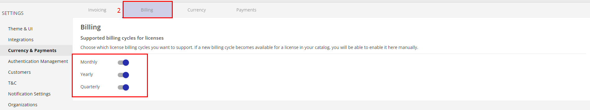 Setting For Supported Billing Cycles AppXite Setting For Supported Billing Cycles AppXite